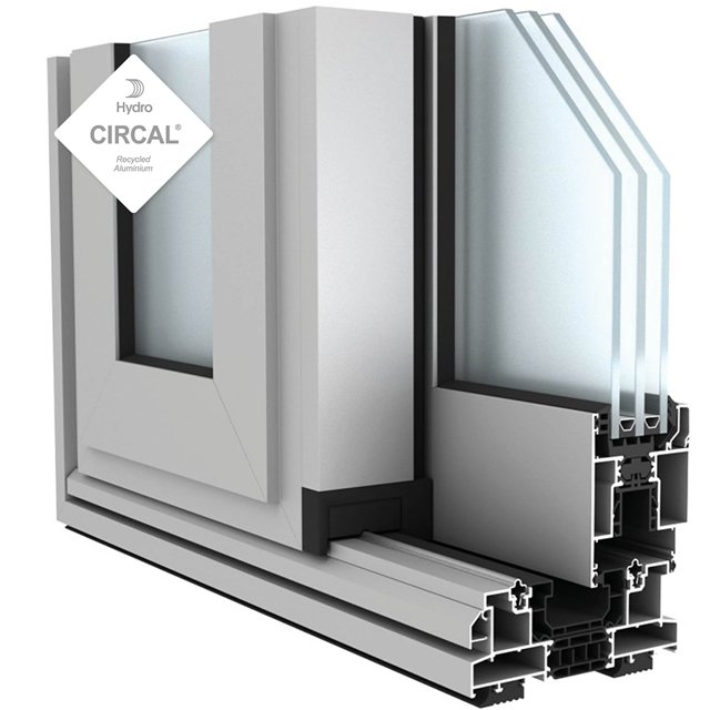 grijze aluminium schuifdeur hoekmodel met dubbel glas en isolatie voor een maximale lichtinval bij dit schuifsysteem