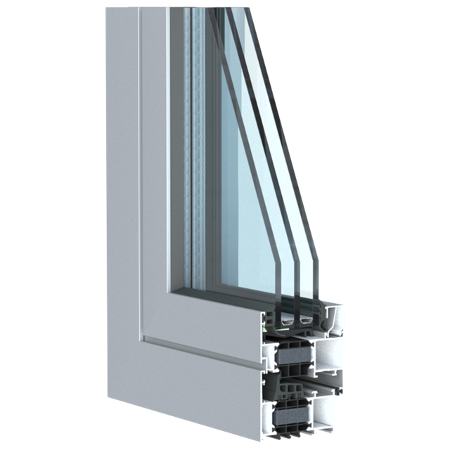 fenêtre d'angle triple vitrage en aluminium gris avec isolation thermique performante