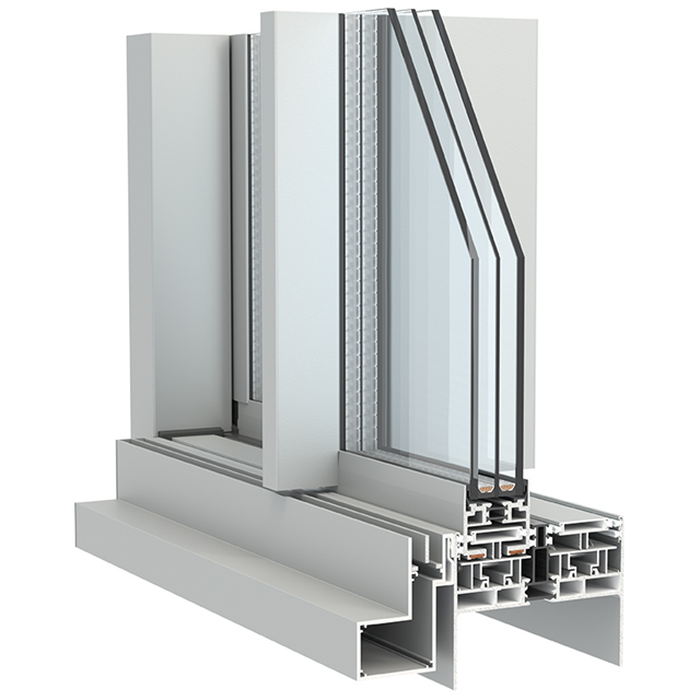 modèle d'angle de porte coulissante en aluminium gris avec double vitrage et isolation pour un maximum de lumière où la motorisation est possible et la fonctionnalité atteint un sommet avec ce système coulissant